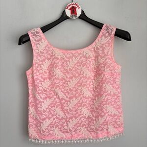 Vintage Harilela’s Pink Lace Overlay Sleeveless Top